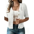 thumbnail image 3 of Women'S Comfy Knit Sweater Cardigan Casual Hollow-Out Short Sleeve Cardigan for Wear White S, 3 of 9