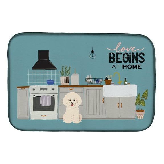 Bichon Frise Kitchen Scene Dish Drying Mat