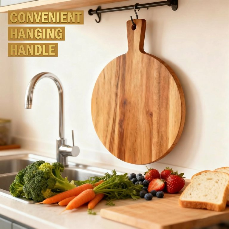 LYLHZRMDGC Round Acacia Wood Cutting Board, 12" photo 4