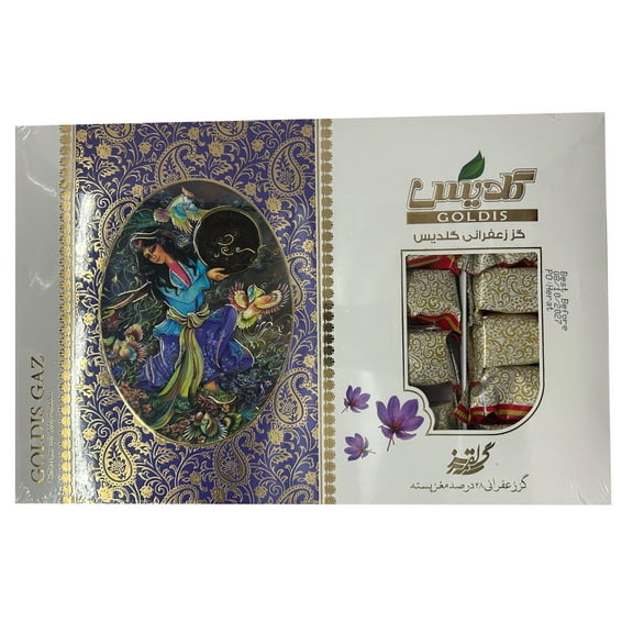 Goldis Persian Saffron Gaz with 28% Pistachios, Traditional Nougat Candy, 12.3 oz (350g)