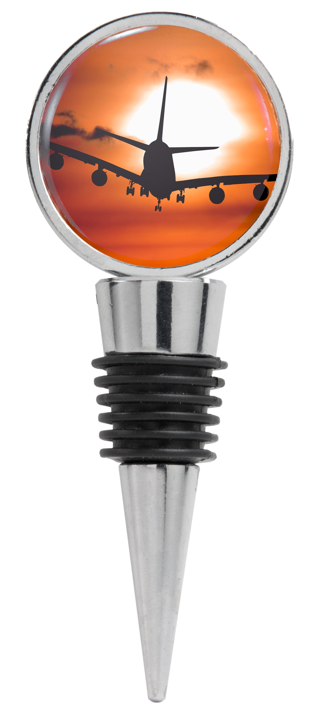Commercial Airplane Flying into the Sunset Wine Stopper