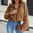 thumbnail image 3 of Women's Fashion Leopard Printed Faux Fur Cropped Coat Full Zip Winter Warm Crop Fleece Jacket with Hood, 3 of 7
