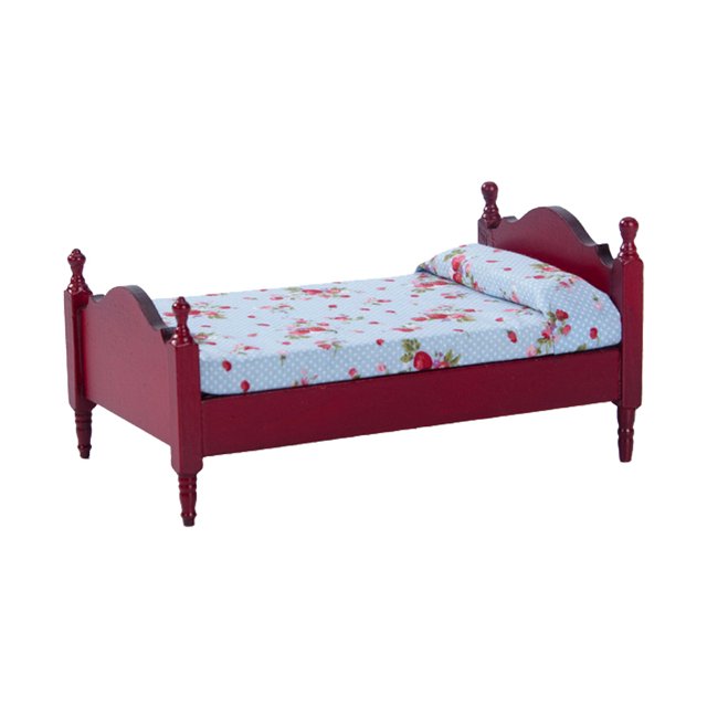1/12 linda casa de muñecas cama azul Calico Mini cama modelo para casa de muñecas (marrón) Likrtyny libre de BPA