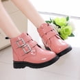 thumbnail image 6 of Girls Cute Ankle Boots PU Leather Buckle Closure Dress Booties Trendy Simple Design Low Heel Soft Sole Shoes Pink 12 Little Kids, 6 of 7