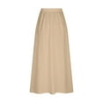 thumbnail image 5 of Mrat Summer Skirts Women's Casual Retro Floral Skirts Linen Elastic Waist Pleated Maxi Skirt with Pockets Plus Size Skirts S-243 Khaki 3XL, 5 of 5