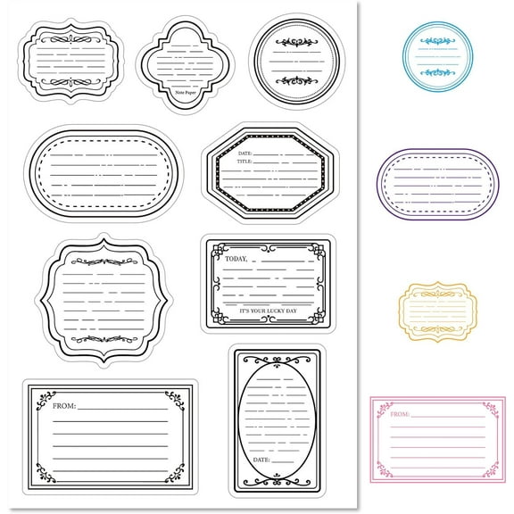 Label Frame Clear Rubber Stamp Vintage Borders Transparent Silicone Seals Stamp for Journaling Card Making DIY Scrapbooking Handmade Photo Album Notebook Decor 6.3 x 4.3inch