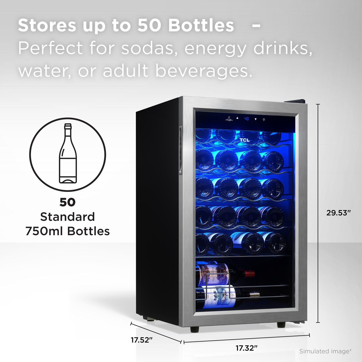 TCL Stainless Steel Single Door 24 Bottle Wine Cooler for Kitchen, Bedroom & Office, 2.4 Cu. Ft.