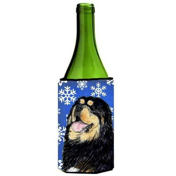 Tibetan Mastiff Winter Snowflakes Holiday Wine bottle sleeve Hugger - 24 oz.