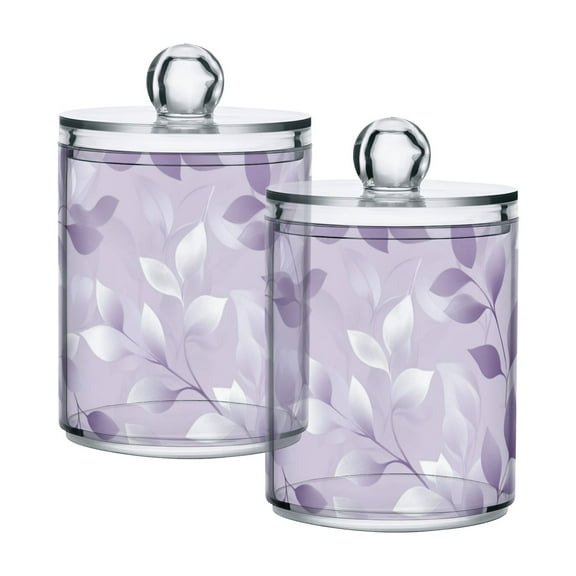 Light Purple Leaves Vines Translucent Plastic Cans Storage Canisters with Lid Set of 2