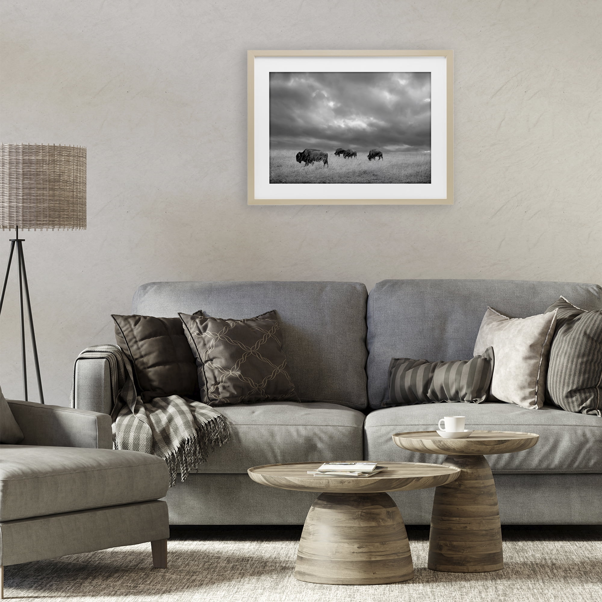 Stupell Industries Bisons Under an Autumn Sky Birch Framed Print Under Glass, design by Steve Toole