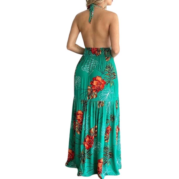 Sexy new backless on sale floral print maxi dress