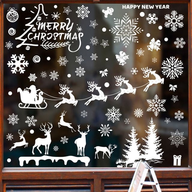 9 Feuilles d'Autocollants de Fenêtre de Noël, Flocons de Neige Décoration de Noël Autocollants de Fenêtre de Noël Réutilisables Électrostatiques PVC Autocollant de Fenêtre de Noël