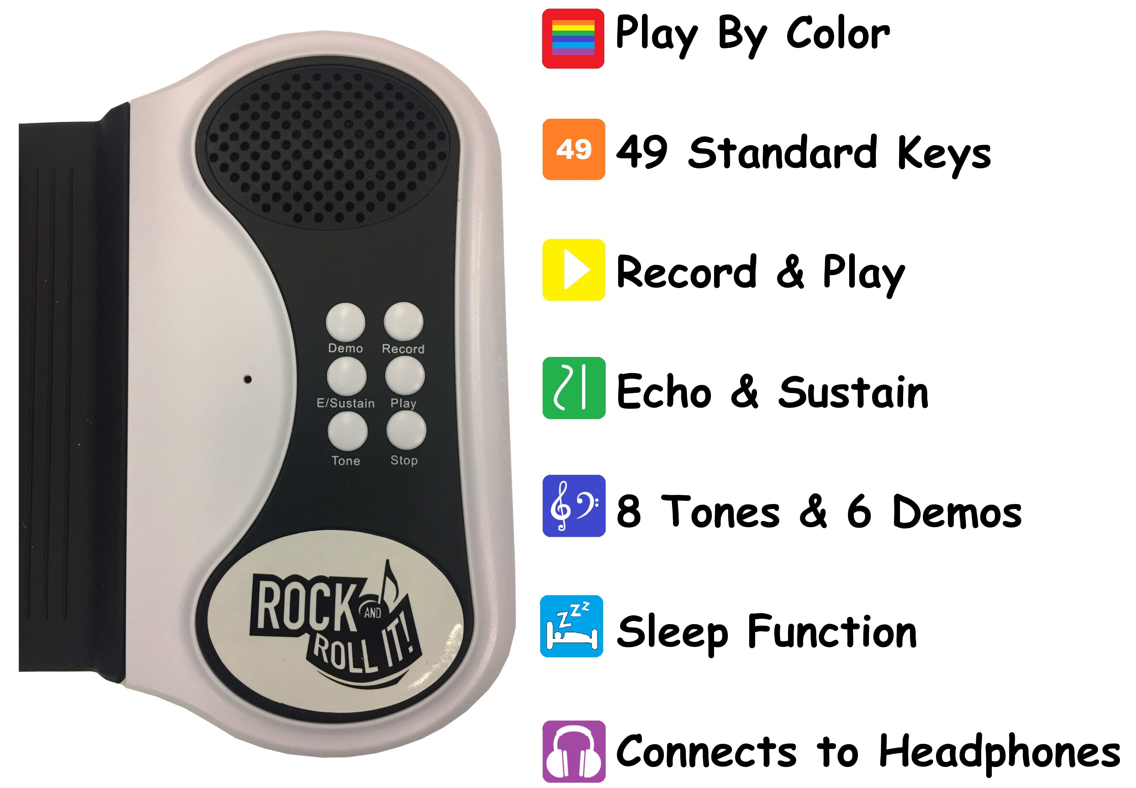 MukikiM Rock and Roll It - Rainbow Piano. Roll Up Flexible Piano Keyboard for Children. Portable Piano Pad. Play-by-Color Songbook Included!