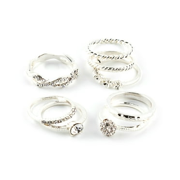 Claire's Teenager's Silver Studded Assorted Ring Set, Ring Size 6/7, Small/Medium, 8 Pack, 06846