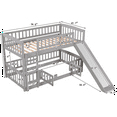 thumbnail image 3 of Harper & Bright Designs Twin Over Twin Low Bunk Bed with Slide Fence and Ladder, Multifunctional Wooden Floor Bunk Bed Frame with Small Door for Bedroom, Grey, 3 of 12