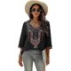 thumbnail image 2 of Blusa estilo bohemio mexicano con bordado bohemio de verano para mujer, cuello en V, mangas 3/4, informal, holgada, estilo túnica, Lucky_B, 2 of 5