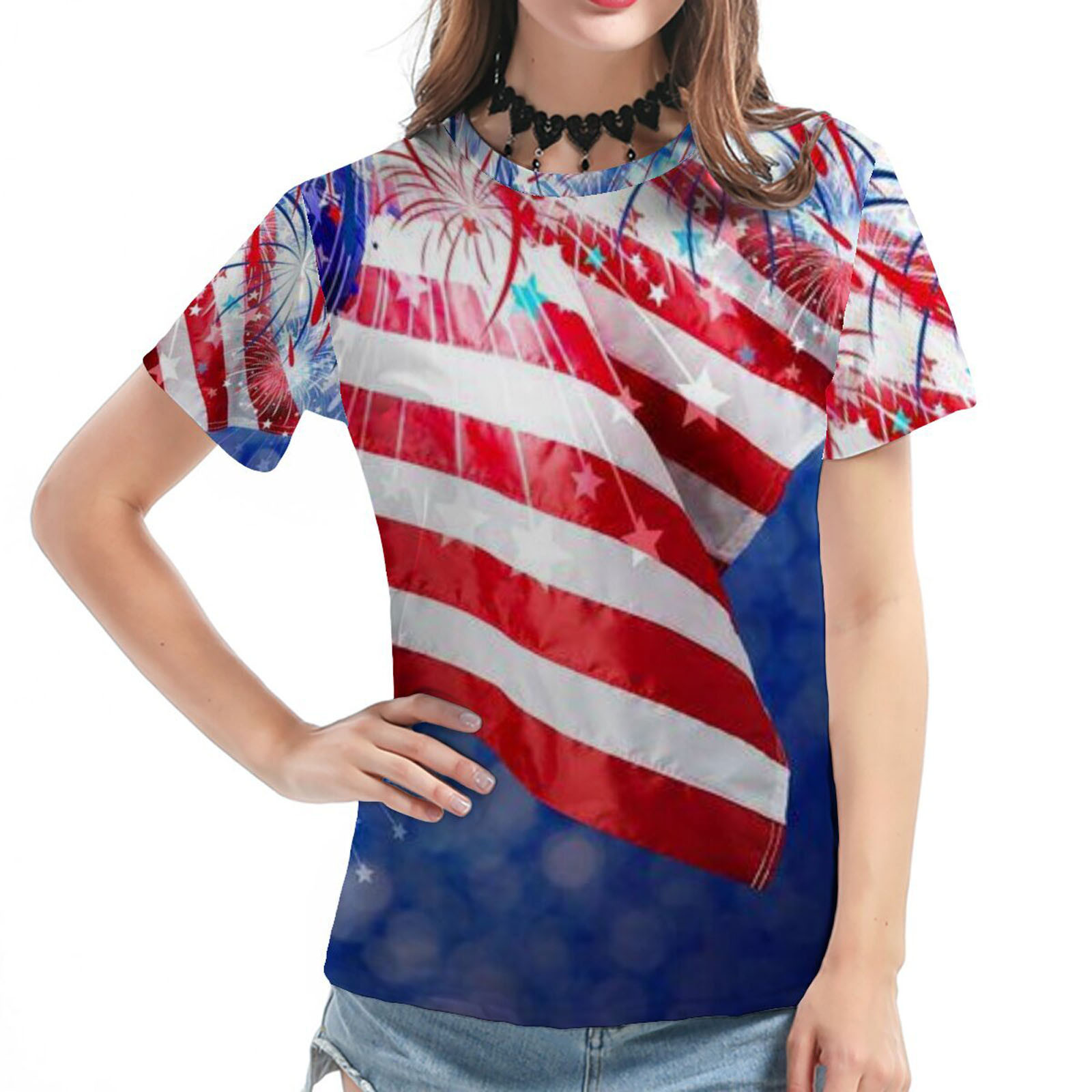 eczipvz Womens Tops Plus Size American Flag Shirt Women 4th of