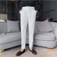 thumbnail image 2 of OSOLU Men Slim Fit Small Foot High Waist Business Solid Color Straight Leg Suit Pants Trousers Fashionable Classic Leisure Bottoms, 2 of 7