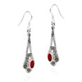 thumbnail image 2 of Ornate Marcasite & Oval Red Coral Inlay Sterling Silver Dangle Earrings, 2 of 5