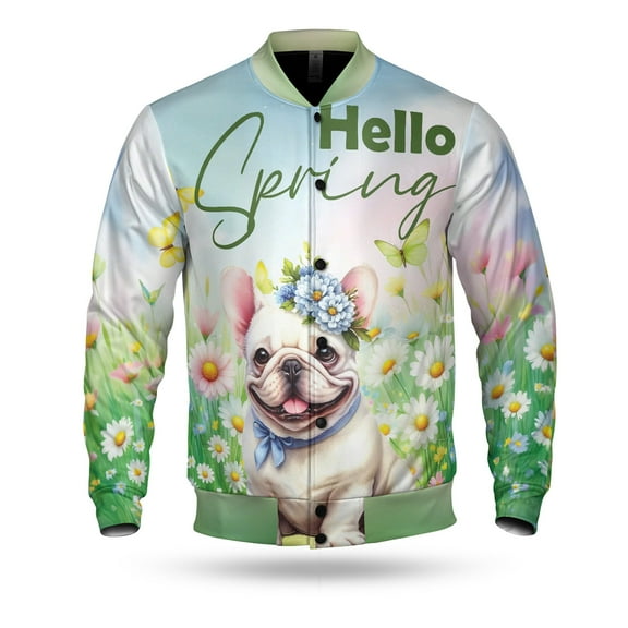 French Bulldog Hello Spring Time Flower Floral Nature All Over Print 3D Baseball Jacket Dog Lover Gifts Bomber Jacket Softball - 02031