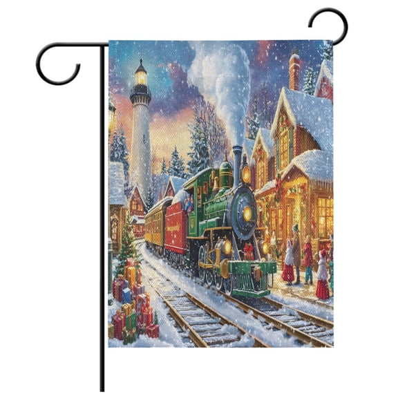 Ryvnso Train in Winter Christmas Pattern Garden Flag 12x18 Inch Double Sided Seasonal Yard Decoration