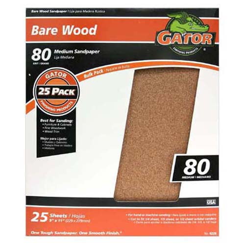 New Gator 4228 Bare Wood Sandpaper Sheet, 80 Grit, 9" x 11",Each