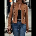 thumbnail image 4 of Chaqueta de Gamuza Sintética para Mujer, Informal, de Otoño, de Larga, Cuello Alto, con Abertura Frontal, Blazer Corto, Abrigo. Marrón Oscuro XL, 4 of 9