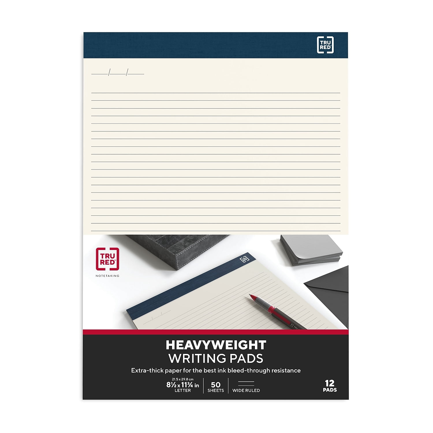 Staples TRU RED Notepads 8.5" x 11.75" Narrow Ruled Ivory 50 Sheets/Pad 24/Carton TR59945VS