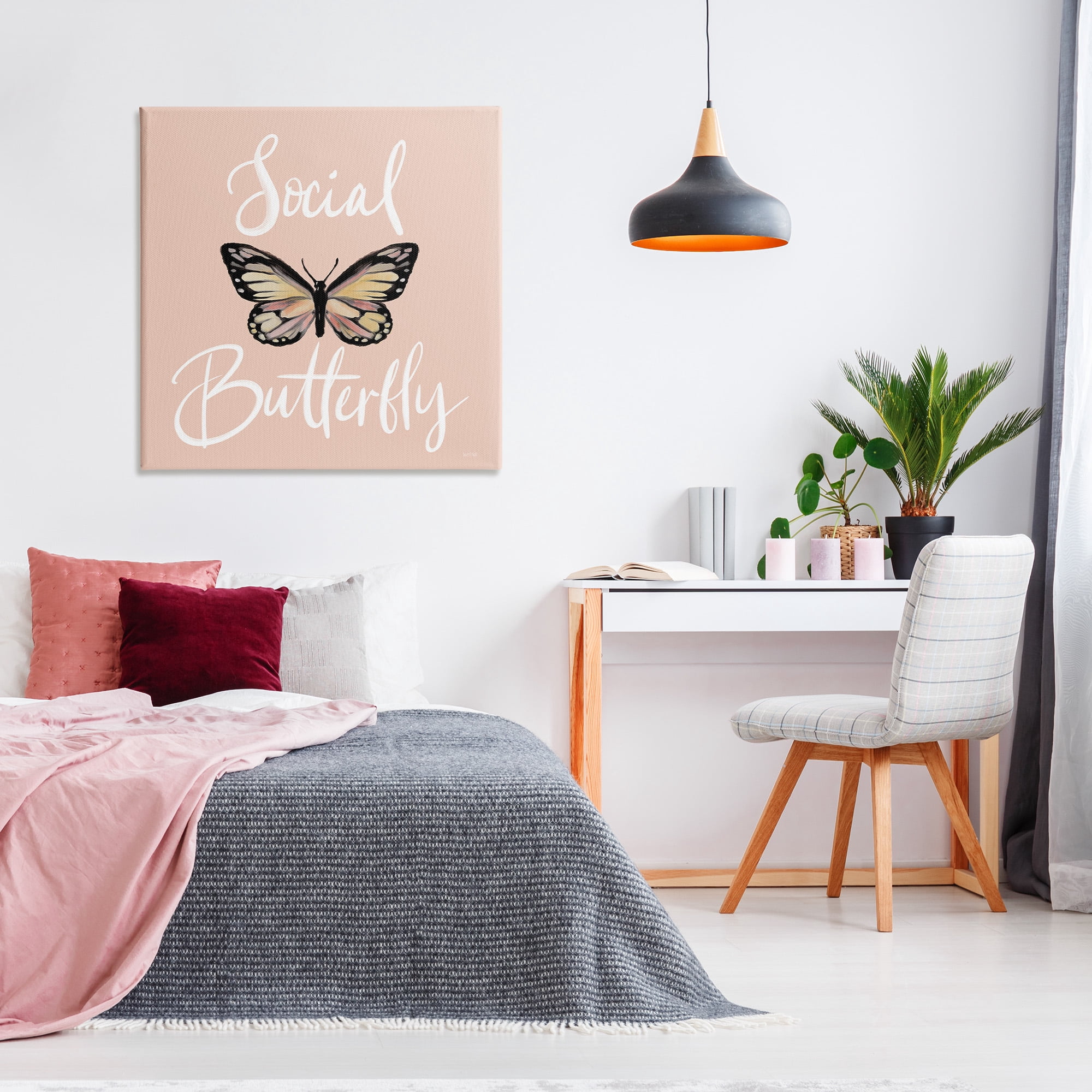 Stupell Industries Social Butterfly Phrase Animals & Insects Painting Gallery Wrapped Canvas Art Print Wall Art, 36 x 36