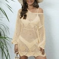 thumbnail image 5 of Akiihool Womens Swim Cover Ups Crochet Beach Cover Up Summer Bikini Swimwear Sexy V-Neck Crochet Dress, Beige S, 5 of 5
