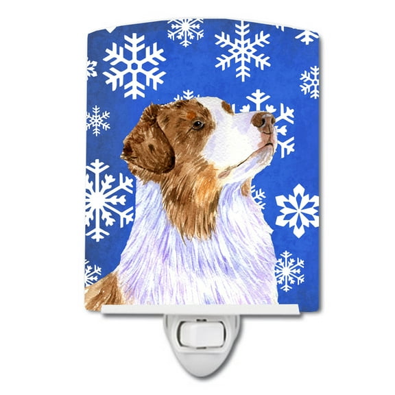Caroline's Treasures LH9273CNL Australian Shepherd Winter Snowflakes Holiday Ceramic Night Light, 6x4x3", multicolor