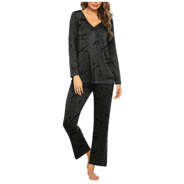 Rbaofujie Pyjama d'Été pour Femmes Ensemble de Pyjama Décontracté Uni Haut Décontracté Pantalon Pyjama Mignon