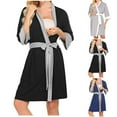 thumbnail image 5 of Womens Breastfeeding Gown Wrap V Neck 3/4 Sleeve Nursing Bathrobes Casual Loose Comfy Color Block Midi Robe with Belt, 5 of 5