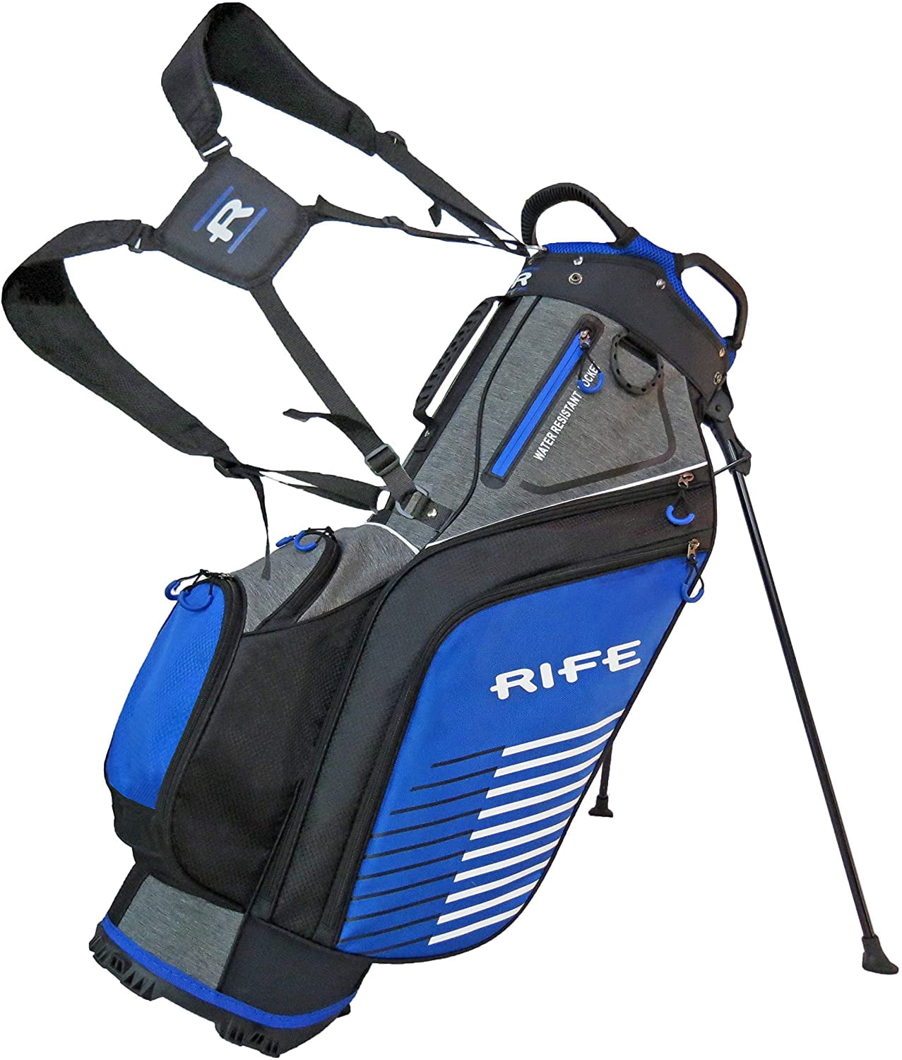 Rife Golf Blue Black Gray Stand Bag Light Weight Dobby Nylon with 9 inch, 7-Way Friendly Separator Top, Front Position Putter Compartment