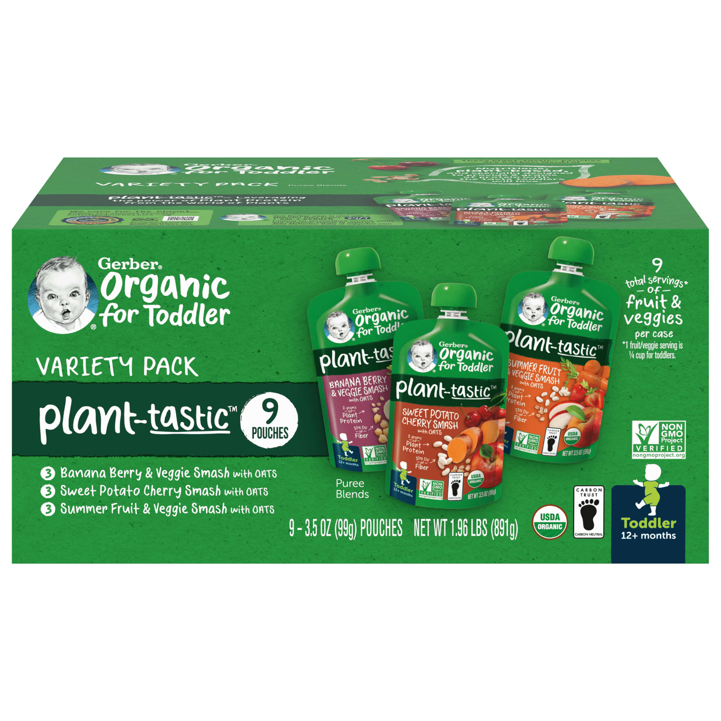 Gerber Organic for Toddler Plant-tastic Stage 4 Toddler Food, Variety, 3.5 oz Pouches (9 Pack)