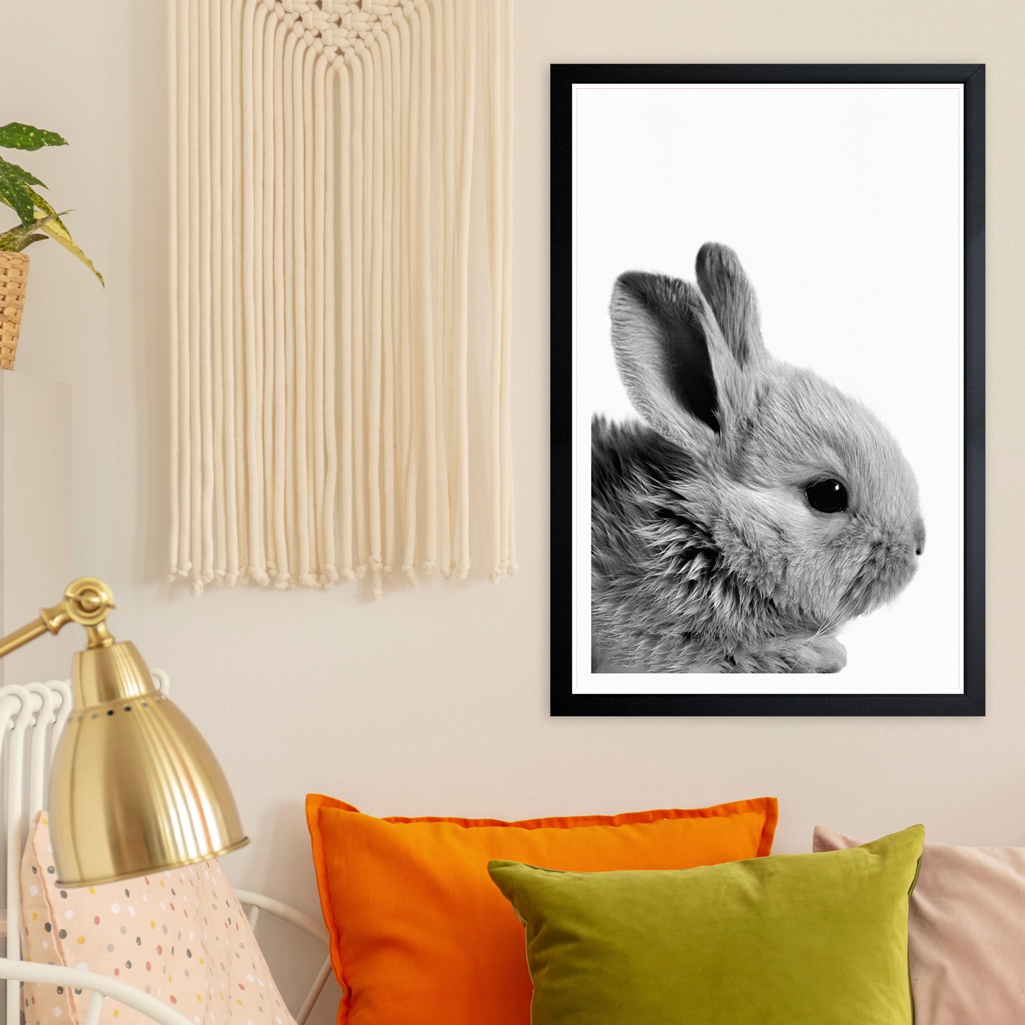 Wynwood Studio 'Bunny Ears' Animals Framed Wall Art Print - Gray, White