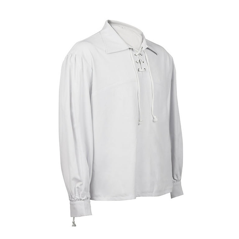 VSSSJ Men's Retro Shirts Regular Fit Solid Color Lace-Up Long Sleeve  Collared Dress Shirt Fashion Stage Performance Pullover Tops White M -  Walmart.com