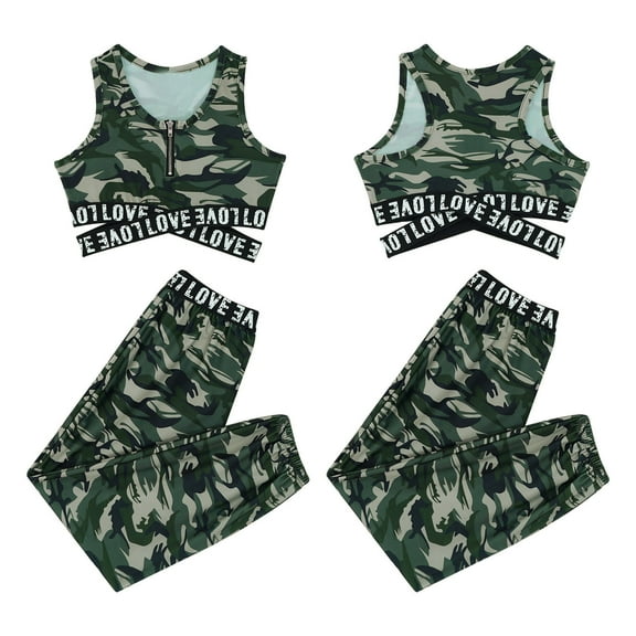 DPOIS Kids Girls Street Dance Outfit Tracksuit Crop Tank Top and Hip Hop Trousers