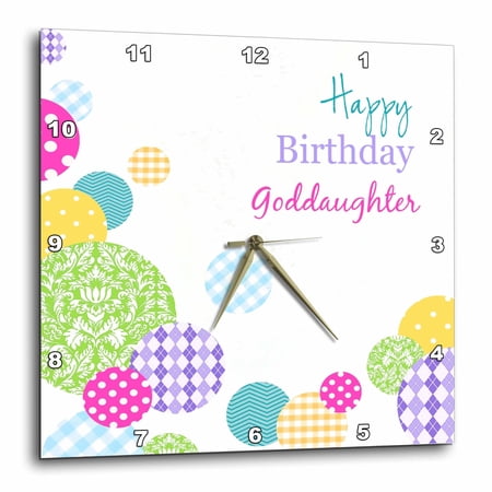 3drose Happy Birthday Goddaughter – Modern Colorful Dots Pattern on White 10×10 Wall Clock
