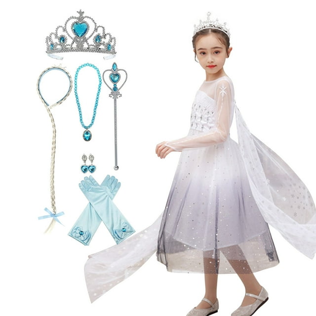 Elsa 2 Dress Up Costume Kids Dress Princess Robe Birthday Party Dress Up With Accessories