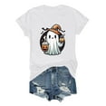 thumbnail image 2 of lcziwo Womens Fall Shirt Crew Neck Funny Ghost Graphic Tees Halloween Short Sleeve Going Out Tops, White, M, 2 of 6