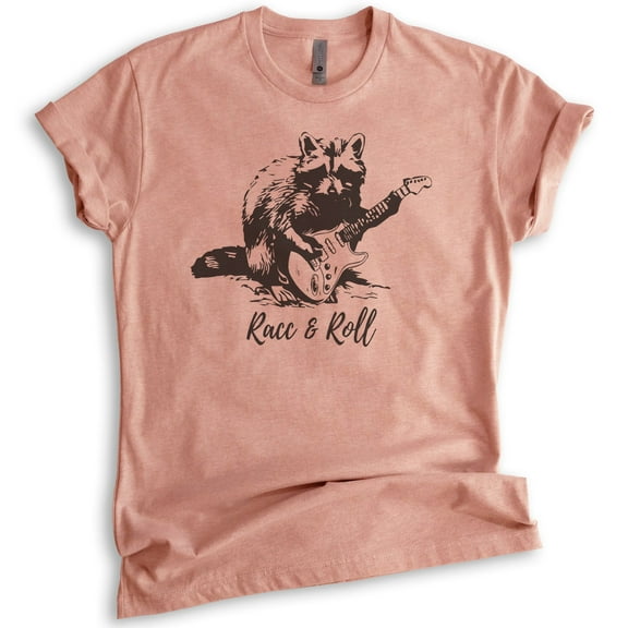 Racc & Roll Shirt, Unisex Women's Men's Shirt, Raccoon Shirt, Funny Raccoon Graphic Clever Raccoon T-shirt, Heather Sunset, Medium