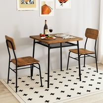 Gymax 3-Piece Wood Square Kitchen Table & Chair Set w/ Metal Frame Storage Rack