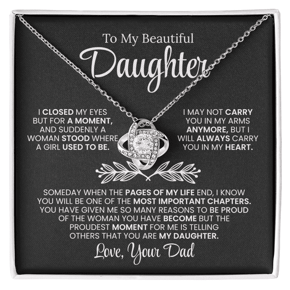 To My Daughter Necklace From Dad (I Closed My Eyes) Love Knot Necklace Standard Box