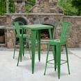 thumbnail image 4 of 23.75'' Square Green Metal Indoor-Outdoor Bar Table Set with 2 Stools with Backs, 4 of 5
