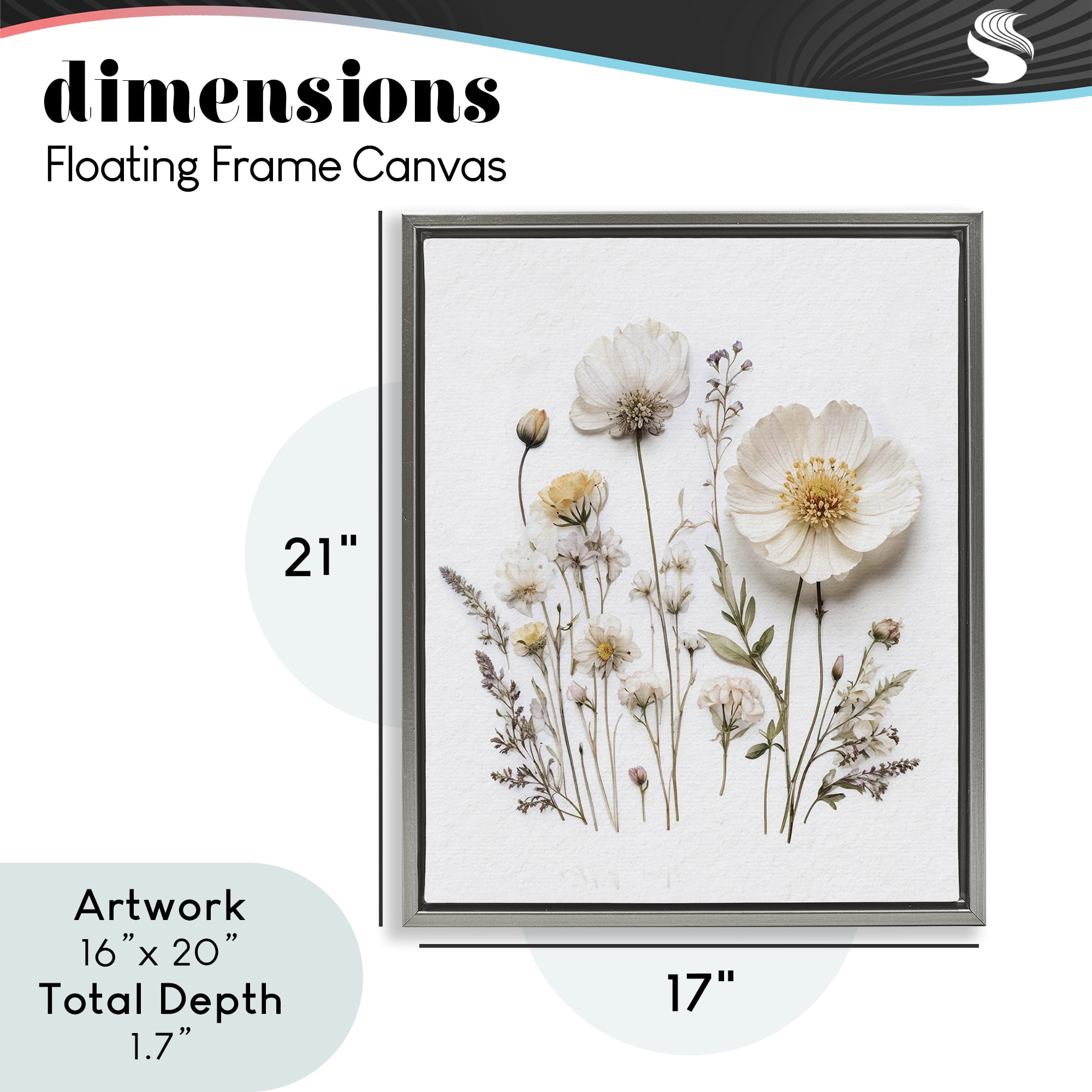 Pressed Bathroom Botanicals Gray Framed Floater Canvas Wall Art, design by Lettered and Lined