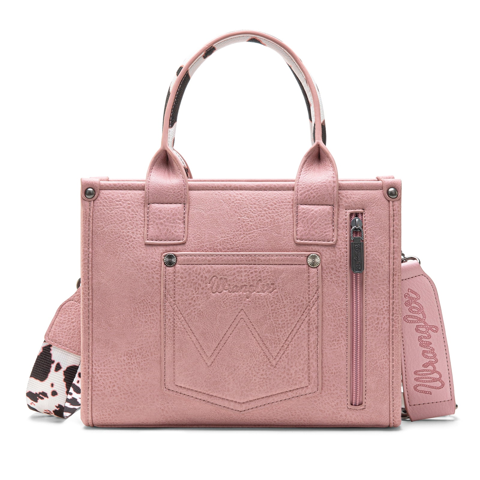Wrangler Medium Tote Bag for Women Designer Satchel Handbags Top-handle Purses with Strap, Bottom Cow-Hot Pink