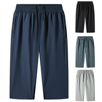 Miluxas Men's Capri Pants Casual Lightweight 3/4 Baggy Pants Drawstring Elastic Waist Beach Yoga Pants with Pockets Gray 8(XL)