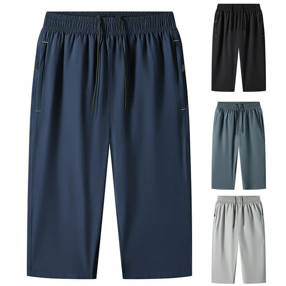 Elainilye Fashion Mens Shorts Plus Size Drawstring Elastic Waist Pocket Casual Sweat Capris Pants Summer Shorts,Black