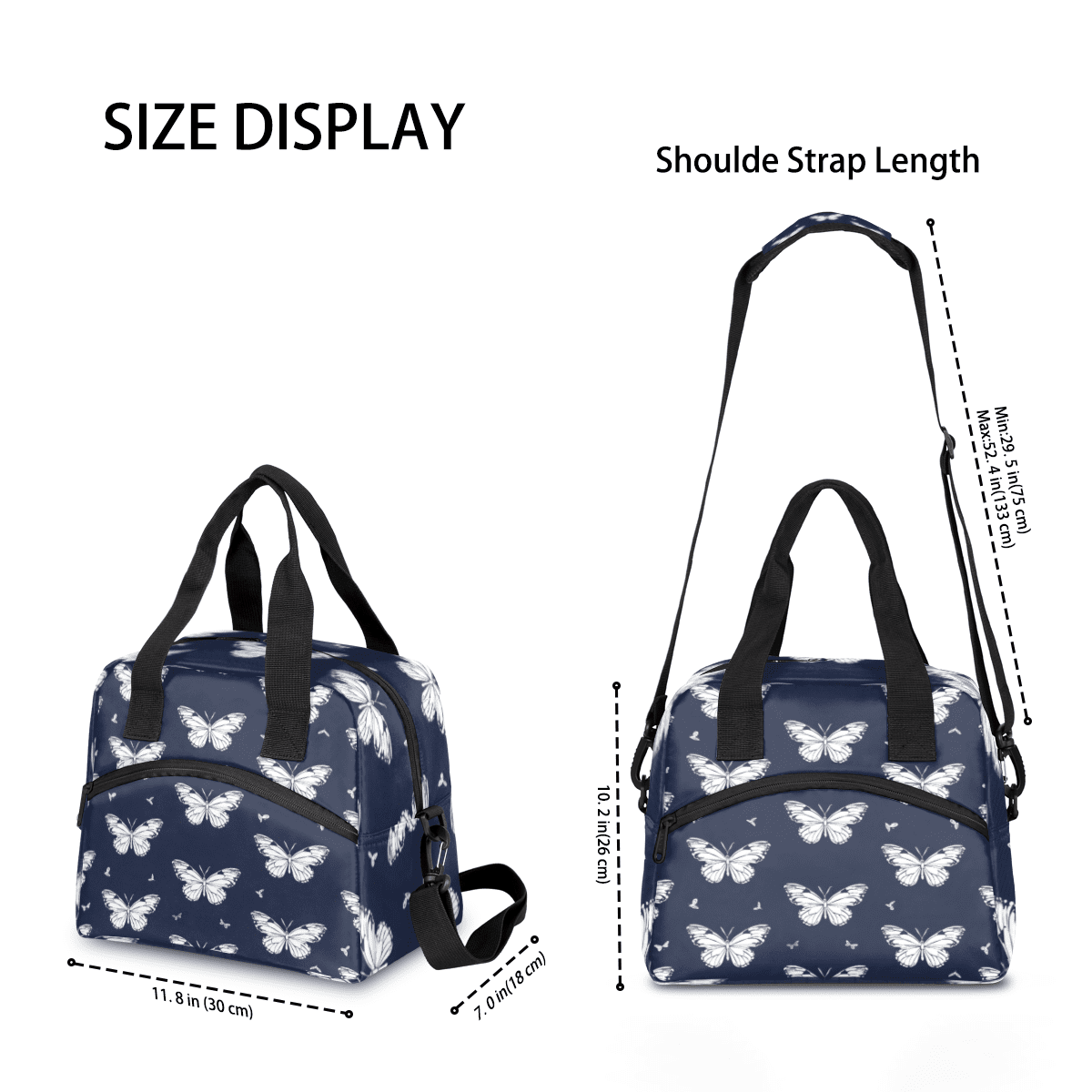 Herdesigns Butterfly Insulated Lunch Bag for Women Men Adults Large Reusable Lunch Box Butterfly Print Leakproof Cooler Tote Bags with Adjustable Shoulder Strap